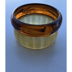 Vintage Tortoise Shell Lucite Bypass Bangle Bracelet Gold Metallic Stripes Sz 8”